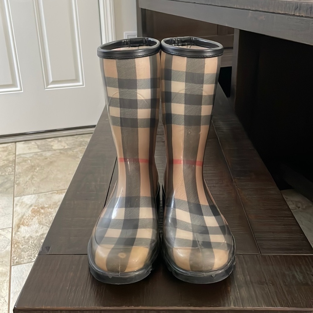 Burberry rain boots.